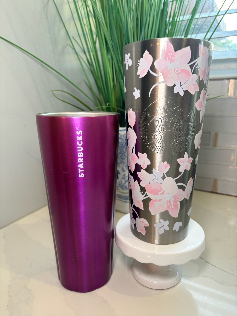 Starbucks Stainless Steel Tumbler 24oz Set, 2022 Purple & 2024 Cherry Blossom